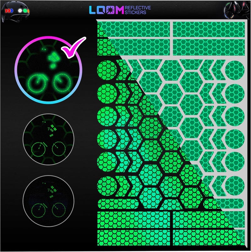 Loom Reflective Stickers | 67pc Brilliant Grn | Reflective Stickers for Helmet, Bike, Motorcycle, Hard Hat | Waterproof Reflectors for Car, Trailer | Bike Reflectors for Night Riding - Image 1